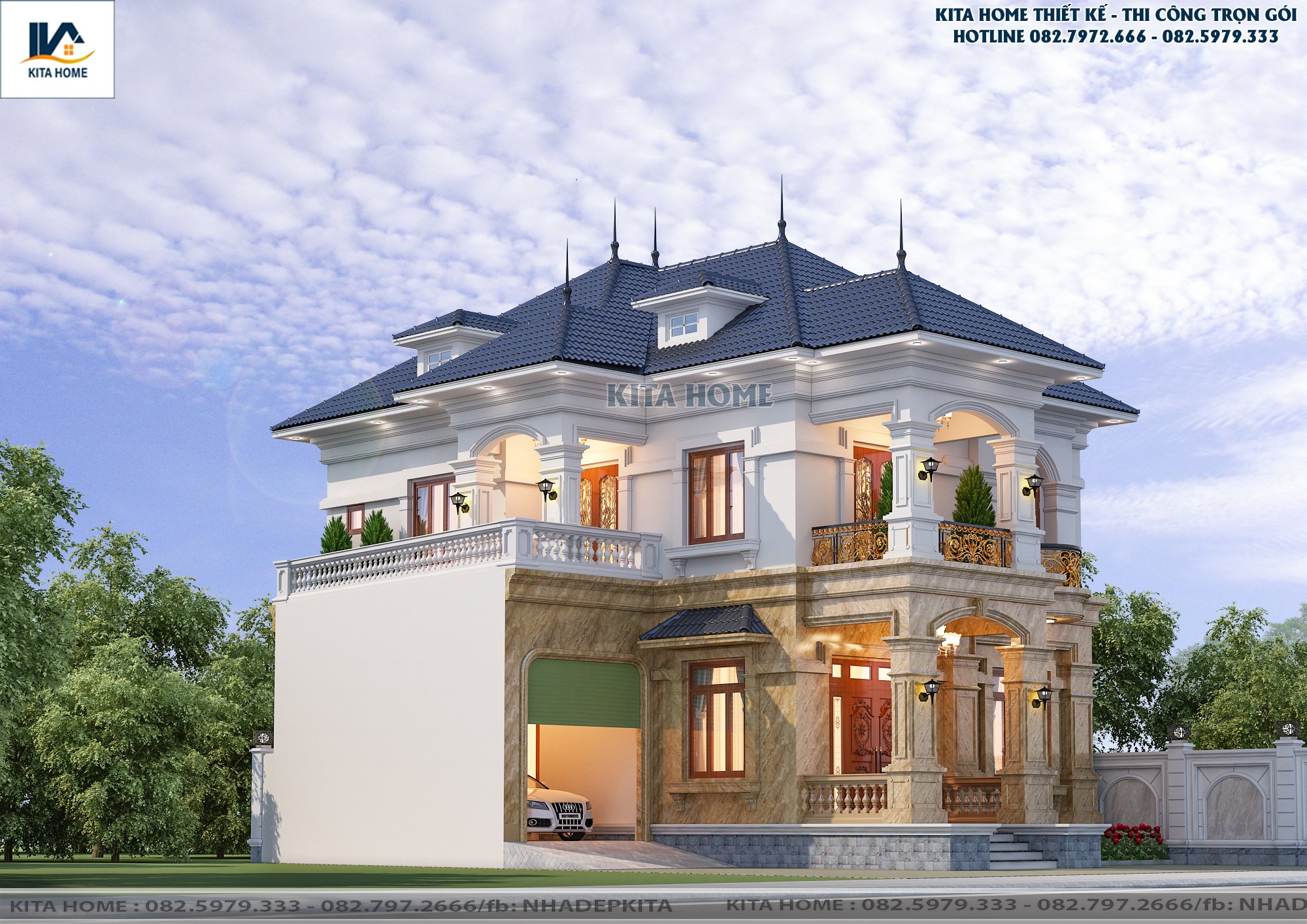Biệt thự mái Nhật 2 tầng