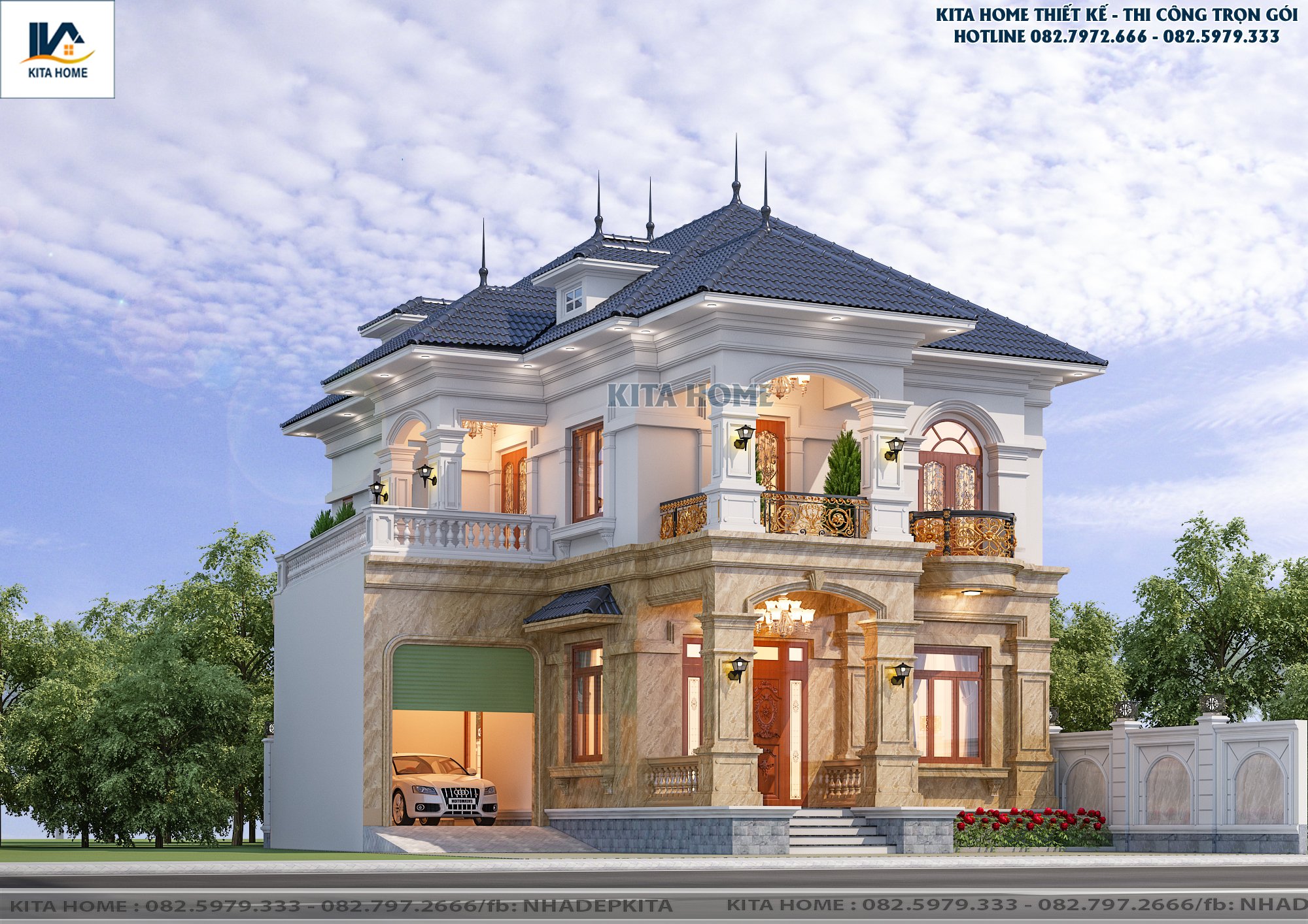 Biệt thự mái Nhật 2 tầng