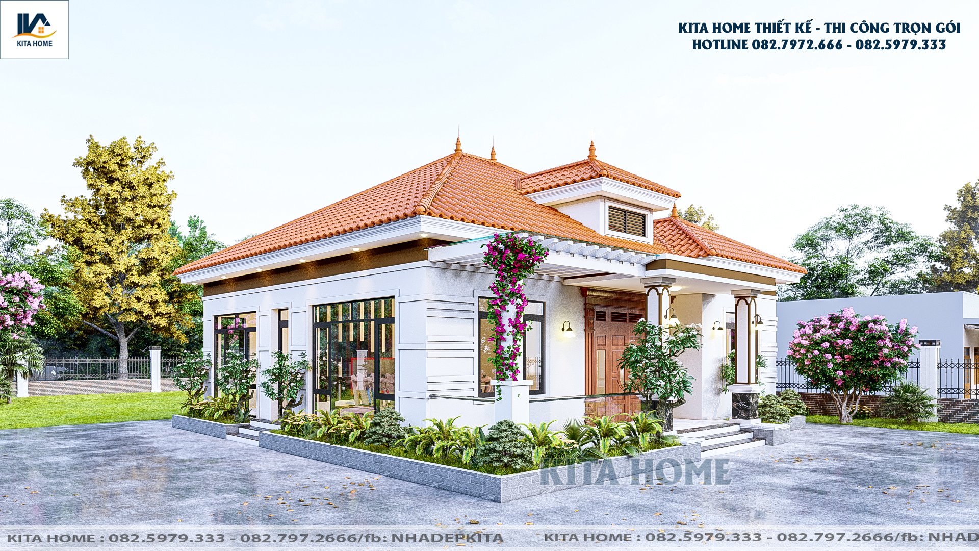 nhà vườn mái Nhật 1 tầng 