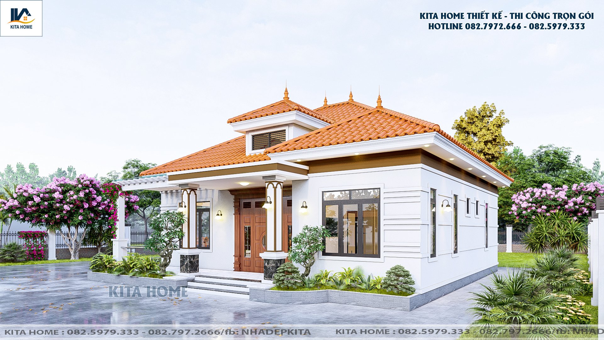 nhà vườn mái Nhật 1 tầng 