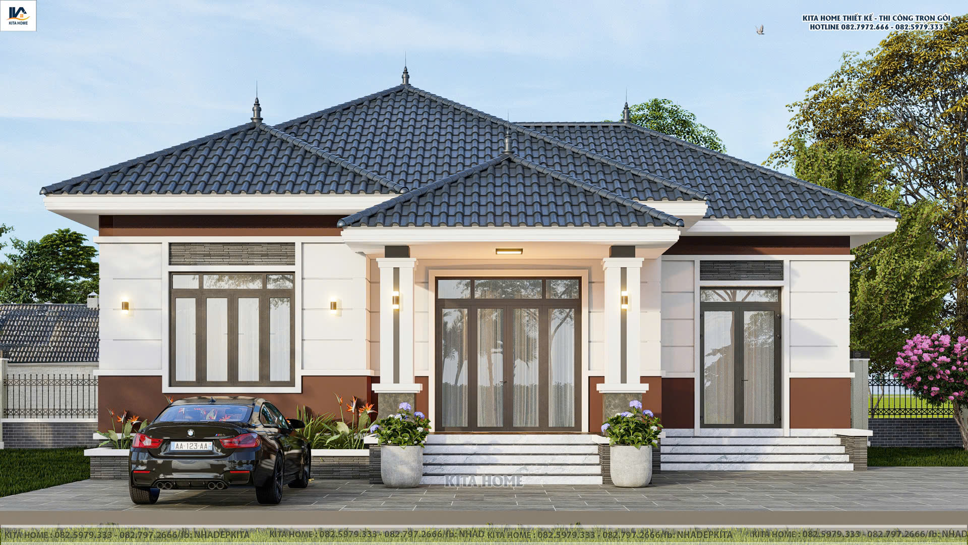 nhà vườn mái Nhật 1 tầng hiện đại