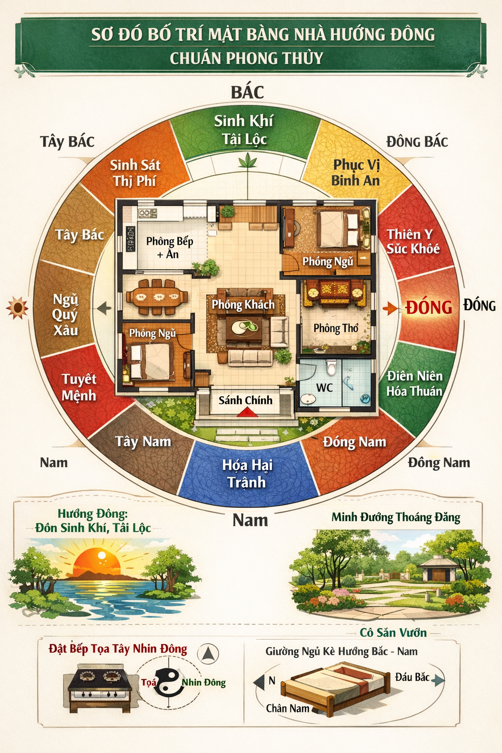 Sơ đồ bố trí nội thất nhà hướng Đông hợp tuổi