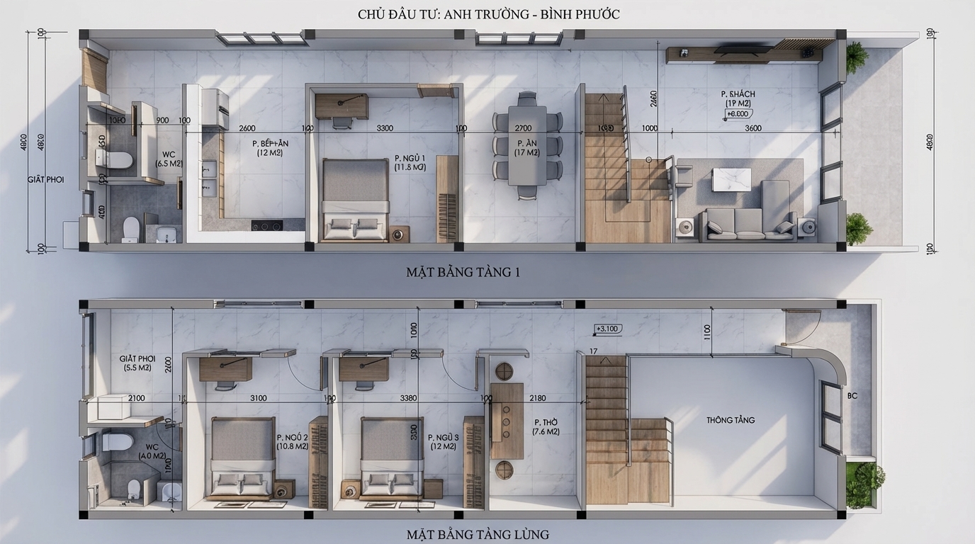 Mẫu thiết kế ngoại thất nhà phố 2 tầng hiện đại của anh Trường tại Bình Phước
