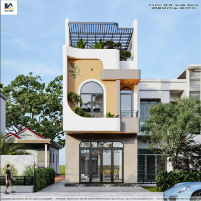 Phối cảnh 3D ngoại thất nhà phố 2 tầng 1 tum hiện đại chị Nga Đắk Lắk